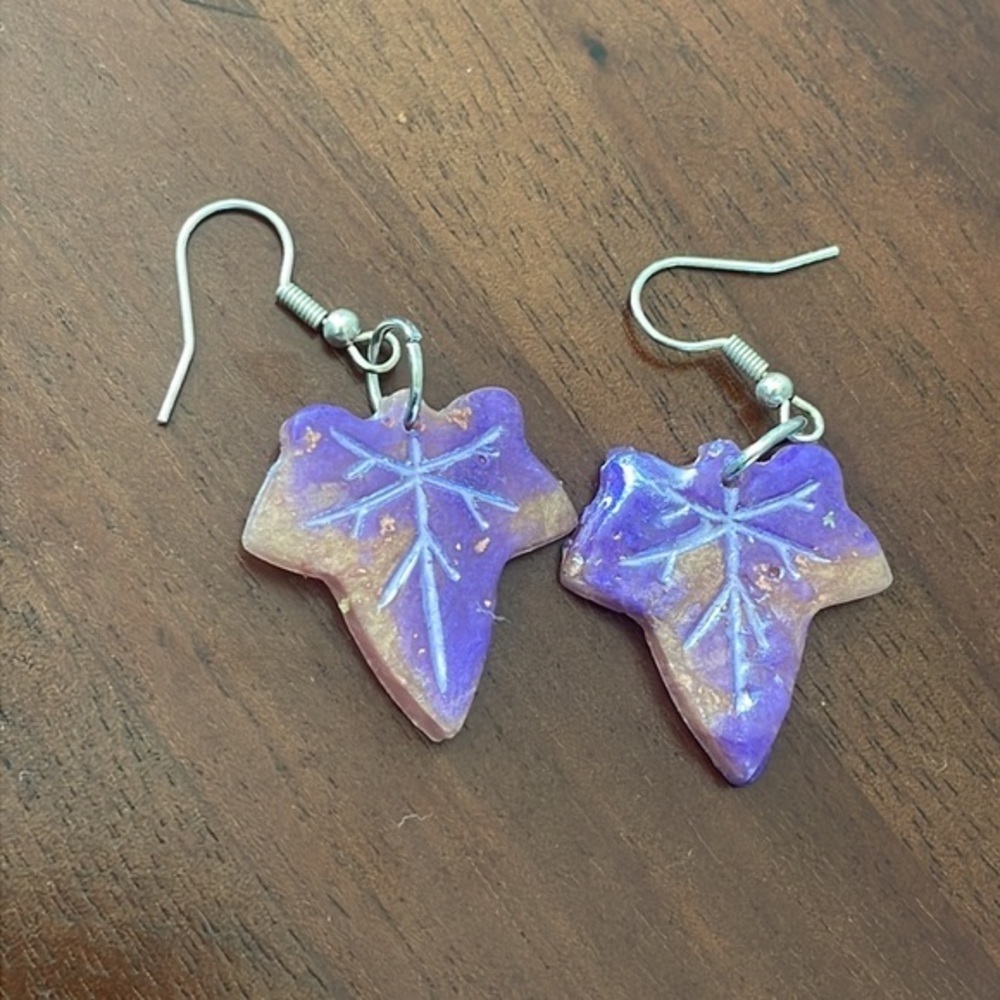 Handcrafted Acrylic Purple Orange Fall Leaf Stud Earrings New One size